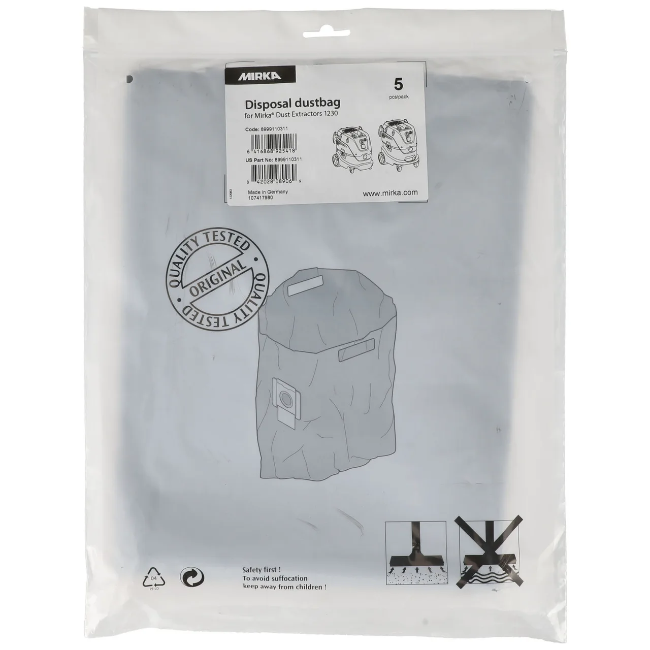 DE 1230/1242 , PLASTİK TOZ TORBASI 5/Paket